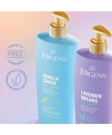Jergens Shea Fusion Body Lotion Dual Pack Moisturizer with Shea Butter and Vitamin E Vanilla Crush 14 fl oz and Lavender Dreams 14 fl oz Pack of 2 - Buy Online on GoSupps.com