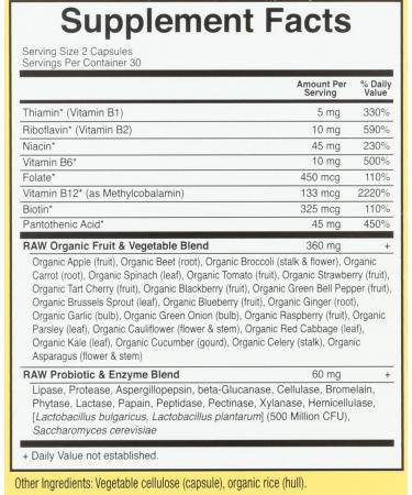 Garden of Life Raw B Complex - Vitamin Code - 60 Vegan Capsules High Potency Vitamins for Energy & Metabolism with B2 Riboflavin B1 B3 B6 Folate B12 as Methylcobalamin & Biotin Plus Probiotics - Buy Online on GoSupps.com