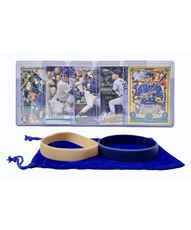 Christian Yelich Baseball Cards (5) ASSORTED Milwaukee Brewers Trading Card and Wristbands Gift Bundle