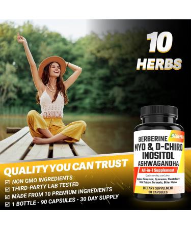 Myo-Inositol & D-Chiro Inositol Capsules with Ashwagandha Berberine Cinnamon Gymnema Chasteberry Milk Thistle Turmeric Bitter Melon - 90 Capsules - Buy Online on GoSupps.com