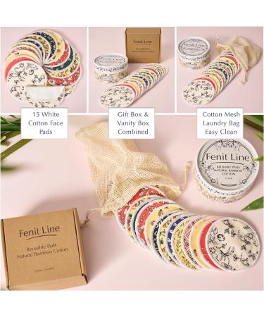 Fenit Line Reusable Makeup Remover Pads - 15 Large Cotton Rounds with Laundry Bag | Multi-colored Cloths for Makeup Removal - Buy Online on GoSupps.com