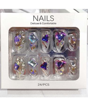 Almond Press on Nails | Medium Stiletto False Nails with 3D Jewel Rhinestones | Handmade Silver Glitter Full Cover Nails | Perfect Gift for Mother's Day - Buy Online on GoSupps.com