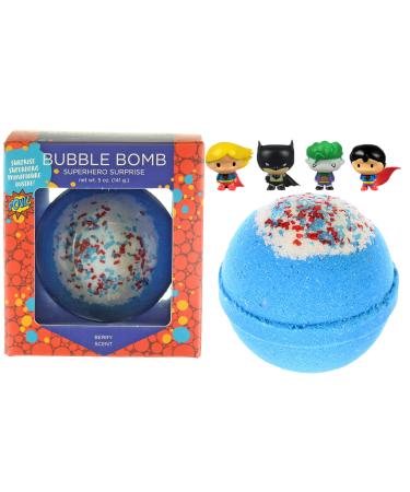Superhero Bubble Bath Bomb for Kids with Surprise Superhero Toy Inside by Two Sisters. Large 99% Natural Fizzy in Gift Box. Moisturizes Dry Sensitive Skin. Releases Color, Scent, Bubbles