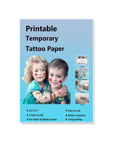 Printable Temporary Tattoo Paper 5 Sheets 8.5x11 inch Transfer Tattoo Decal Paper for Inkjet & Laser Printer DIY Your Image Transfer Sheet for Skin