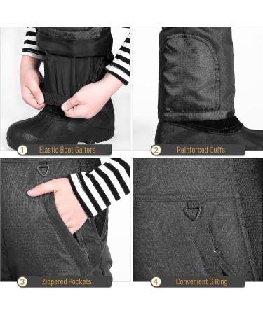 Sportneer Large Black Kids Snow Bibs | Insulated Ski Pants for Boys & Girls - Buy Online on GoSupps.com