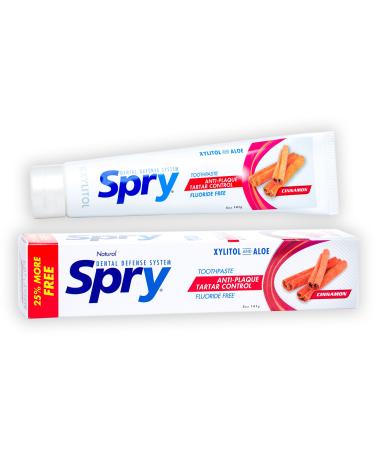 Spry Xylitol Toothpaste, Fluoride-Free, Natural Cinnamon, Anti-Plaque and Tartar Control, 5 oz