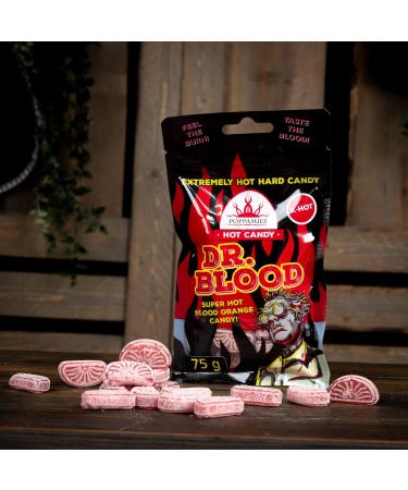 Buy Hot Candy Dr Blood Poppamies Chili Orange Candy Vegan Gluten & Lactose Free X-HOT Heat Level 75g Fast International Shipping - Buy Online on GoSupps.com