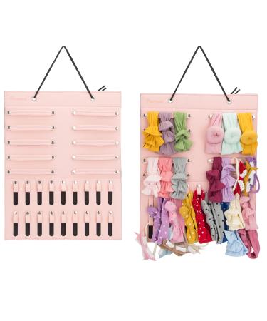 PACMAXI Hanging Baby Girl Headbands Storage Organizer Newborn Headbands and Bows Holder(10 Snap Band+18 Snaps Pink)