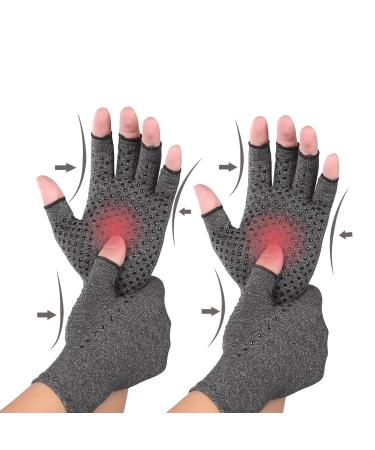 HugKou 2 Pairs Arthritis Compression Gloves Provide Support and Warmth for Carpal Tunnel Rheumatoid Arthritis Pain relief Fingerless Compression Gloves for Women & Men(M(2 Pairs)) M (2 Pairs)