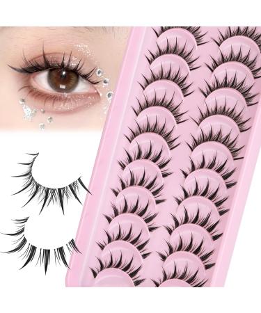 Manga Lashes Natural Look Anime Eyelashes Natural False Eyelashes Wispy Lashes Mink 3D Asian Lashes Clear Band Strip Spiky Lashes 2 Styles Korean Japanese Fake Eyelashes Pack by GVEFETIEE 10 Pairs