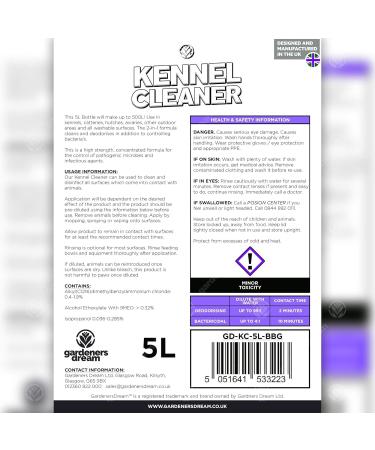 GardenersDream Kennel Cleaner 1 x 5L - Professional Safe Dog Cat Pet Odour Remover and Disinfectant 5 Litre Fragrance Fresh Concentrate 2 in 1 Simply Mix and Spray Solution (Lavender) - Buy Online on GoSupps.com