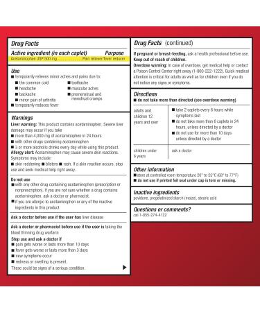 Buy Amazon Basic Care Extra Strength Acetaminophen 500 mg Caplets - Pain Relief & Fever Reducer (100 Count) | Fast International Shipping - Buy Online on GoSupps.com