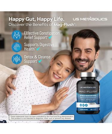 US Metabolics Mag Flush Magnesium Oxide Capsules 750mg 120 Vcaps - Oxygenated Magnesium Oxide Supplement for Constipation Relief Colon Cleanse Laxative and Digestion Support for Women and Men - Buy Online on GoSupps.com