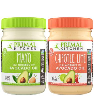 Primal Kitchen Mayo made with Avocado Oil Variety Pack, Original & Chipotle Lime, Whole30 Approved, Certified Paleo, and Keto Certified, 12 Ounces, Pack of 2 Original & Chipotle Lime 12 Fl Oz (Pack of 2)