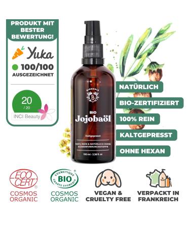 Bionoble Organic Jojoba Oil 100ml - 100% Pure Cold-Pressed Vegan & Cruelty-Free for Face Body Hair Nails - Glass Bottle + Pipette - Buy Online on GoSupps.com