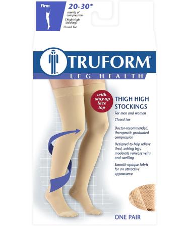 Truform 20-30 mmHg Compression Stockings for Women - Lace Trim Thigh High Closed Toe Beige Large (1 Pair) - International Shipping Available - Buy Online on GoSupps.com