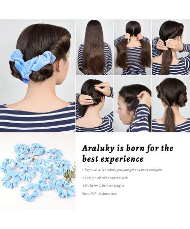 Araluky 12 Pack Blue Velvet Hair Scrunchies for Women - Elastic Thin Hair Bands - Satin Hair Ties - Bulk Hair Accessories - Buy Online on GoSupps.com