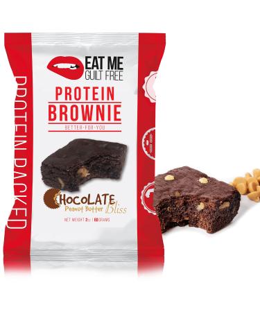 Eat Me Guilt Free Peanut Butter Bliss Protein-Packed Brownie - 14G Protein, Low Carb, Keto-Friendly, Low Sugar, Non GMO, No preservatives, Low Calorie Snack or Dessert | 12 Count