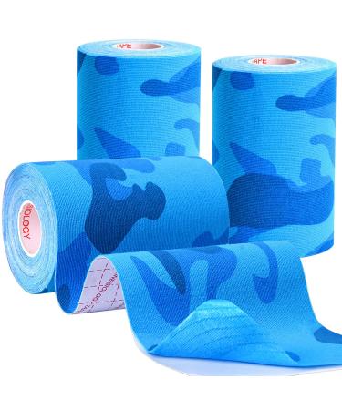 Gstream 3 Pack Pro Kinesiology Athletic Tape Waterproof Muscle Support Adhesive Sport Tape for Pain Relief Muscle & Knees Shoulder Ankle Neck Splints Joint Support (Blue Camo 4in 5.5yd)