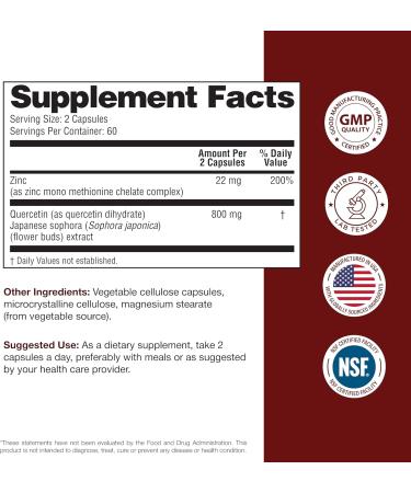 Zinc Quercetin 120 Capsules - Vegetarian Friendly | Immune Support Supplement - Buy Online on GoSupps.com