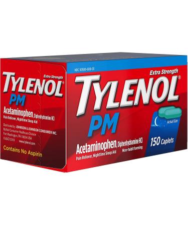 Tylenol PM Extra Strength Caplets 500 mg Acetaminophen + 25 mg Diphenhydramine HCl - 150 ct | Nighttime Pain Reliever & Sleep Aid - Buy Online on GoSupps.com