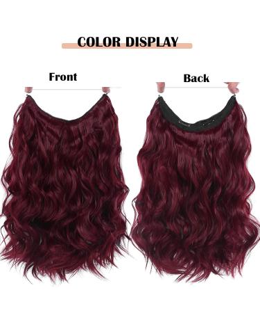 Burgundy Wine Red Halo Hair Extensions - Adjustable Headband, 18 Inches Wavy Curly Hairpiece for Women and Girls - Buy Online on GoSupps.com