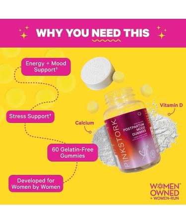 Pink Stork Postpartum Mood Gummies - Postnatal Vitamins for Women - Hormone Balance & Immune Support - 60 Lemon Drop Gummies - Buy Online on GoSupps.com