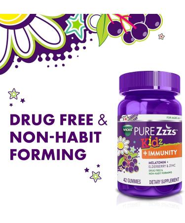 Pure Zzzs Kidz + Immunity by Vicks Melatonin Sleep Aid Gummies for Kids and Children Zinc for Immune Support Low Dose Melatonin Berry Flavored 42 Gummies - Buy Online on GoSupps.com