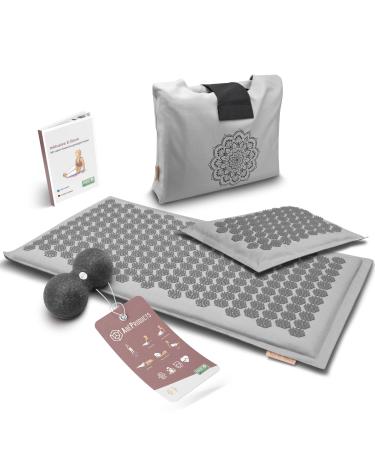 Ab products Akupressurmatte set with fascia ball & e -book - handmade in EU - Large acupuncture mat with pillow - relaxation for the body - per sale A tree is planted (gray)