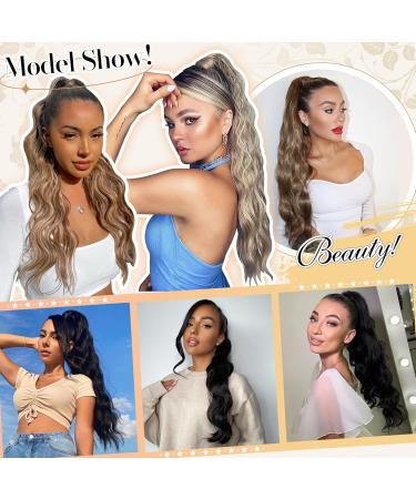 Fine Braid Ponytail Hair Extensions - Long Wavy Curly Clip-In Synthetic Hair in Chestnut Brown & Caramel - 60 cm - Buy Online on GoSupps.com