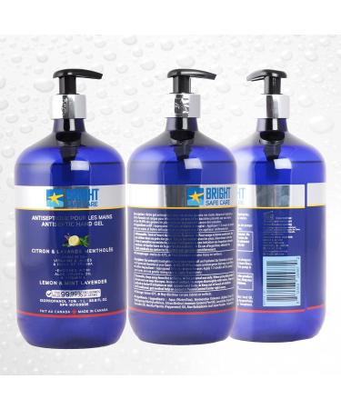 BRIGHT SAFE CARE Instant Hand Sanitizer 1L Pump Alcohol Based With Moisturizers Aloe Vera Jojoba Oil & Vitamin E Made in Canada (Lemon & Lavender Mint) - Buy Online on GoSupps.com