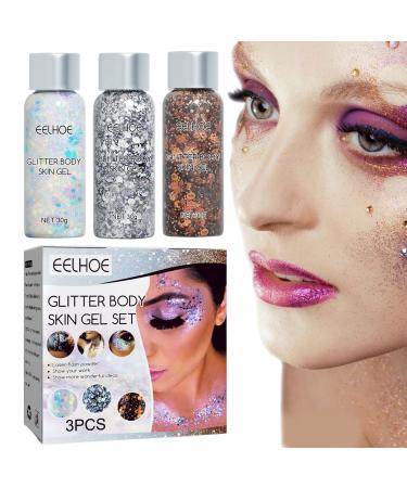 2 Pcs Cosmetic Gel for Face with 5 Colors | Sequin Gel Makeup Shimmering Eye Shadow for Cheekbones Eyelids Collarbones Hair Lips Nails Pettis