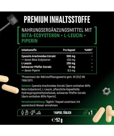 ‎GEN GERMAN ELITE NUTRITION Ecdysterone Complex - High Dose with 760 mg With L-Leucine + Piperine  - 60 Capsules - Buy Online on GoSupps.com