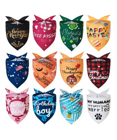 Yespet Dog 12 pieces Holidays Pet Halloween Thanksgiving Bandanas for Medium Large Dogs Christmas Valentine's Day Wedding Summer Pets Birthday Bandana Easter Independence St. Patrick's Day Scarf