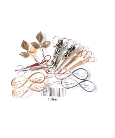 cuhair 12pcs Metal Leaves Scissors Vintage Women Girls Hair Clip Barrettes Hair Accessories