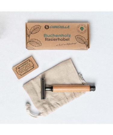 Chinchilla Beech Wood Razor Plane - Eco-Friendly Wet Razor for Men & Women | Includes 10 Blades & Bags | Sustainable Zero Waste & Plastic-Free | Made in Germany - Buy Online on GoSupps.com
