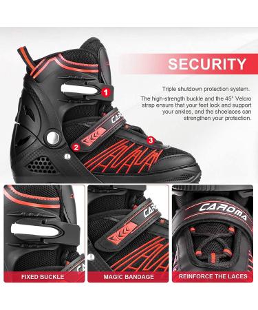 Caroma Adjustable Inline Skates with Light Up Wheels - Red Medium - Big Kid Size | Outdoor & Indoor Roller Blades for Kids, Youth, and Adults - Beginner Friendly - Buy Online on GoSupps.com