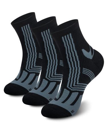 Men & Women Quarter Athletic Running Socks No Blister, Cushion Moisture Wicking Socks for Cycling Sport Large 3 Pairs Black