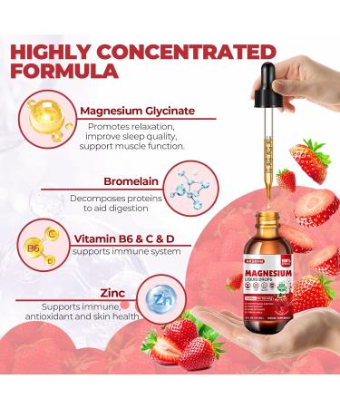 AKSDFM Magnesium Glycinate Liquid 1500mg Maximized Absorption Magnesium Complex Supplement to Support Stress Relief - Strawberry - 2 Oz - Buy Online on GoSupps.com