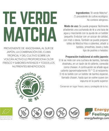  Energy Feelings Energy Feelings Japanese Organic Green Matcha Tea Japanese Grown Organic Premium Tea Fine Matcha Powder Ideal for Drinks Cooking & Latte 200g - Buy Online on GoSupps.com