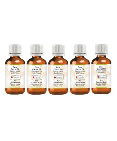 Pure Carrot Oil (Daucus carota) Cold Pressed (Pack of Five) 100ml X 5 (16.9 oz) 100ml X 5 (16.9 Ounce) with Plastic Euro Dropper