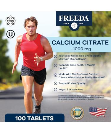 Freeda Calcium Citrate 1000mg Tablets - Kosher Vegan Supplement for Bone and Joint Health - 250 Count Pack - Non-Dairy Calcium for Women & Men - Buy Online on GoSupps.com