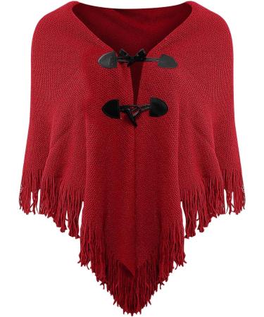 Warm Ladies Triangular Scarf - Cozy Watermelon Red Autumn Wrap with Button Bib - Buy Online on GoSupps.com