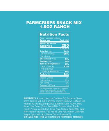 ParmCrisps Ranch Cheese Parm Crisps & Nuts Snack Mix - High-Protein On-the-Go Snack with Almonds, Cashews, and Pistachios - Low Carb, Gluten Free, Low Sugar - 1.5 oz (Pack of 6) - Buy Online on GoSupps.com