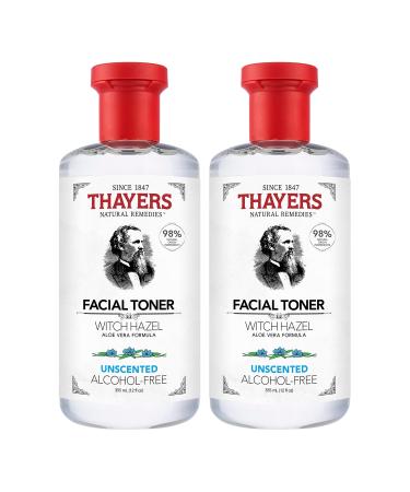 THAYERS Alcohol-Free Witch Hazel Unscented Face Toner Skin Care with Aloe Vera Natural Gentle Facial Toner for All Skin Types Duo Pack (2 x 355mL)