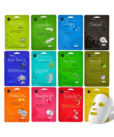 Celavi Essence Face Mask Paper Sheet Korea Skin Care Moisturizing 12 Pack Classic Facial Beauty