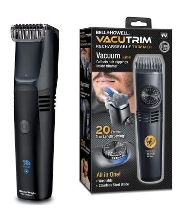 Vacutrim Deluxe Titanium Blade Cordless Hair Trimmer with LED Battery Display As Seen on TV by Bell+Howell Professional Vacuum Powerful Suction Rechargeable Shaver for Men Beard Mustache Sideburn Body
