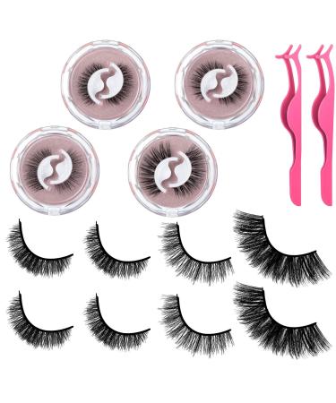 Reusable Self Adhesive Eyelashes No Glue or Eyeliner Needed Easy to Put On  Stable Non Slip Waterproof False Lashes with 2 Eyelash Tweezers Thoughtful Gift for Women Makeup  4 Pairs (Simple Style)