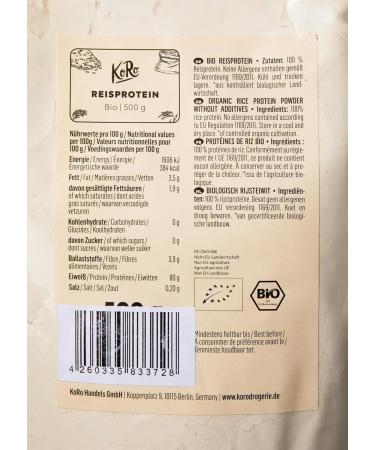 KoRo Organic Rice Protein - Vegan Natural Taste No Additives - 500g - Best Quality Plant-Based Protein for International Shipping - Buy Online on GoSupps.com