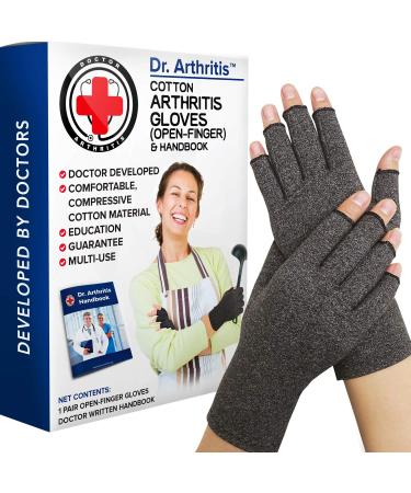 Doctor Arthritis Cotton Open-Finger Arthritis Gloves & Handbook X-Small Grey 1 Pair